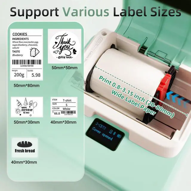 Alt view image 4 of 5 - ORGSTA Label Maker Machine with Tape, T003 Thermal Label Maker, 0.8-3.15 Inch Bluetooth Label Printer with White Self-Adhesive 57mm x 3m Thermal Paper, Compatible with Phone & PC
