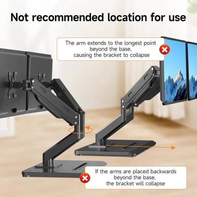 Alt view image 5 of 5 - Pholiten Adjustable Dual Monitor Arms with Gas Spring for 17-32 inch Screens,Pneumatic Dual VESA Monitor Mount with Base,Freestanding Full Motion Dual Monitor Desk Stand Holds up to 22 lbs Each.