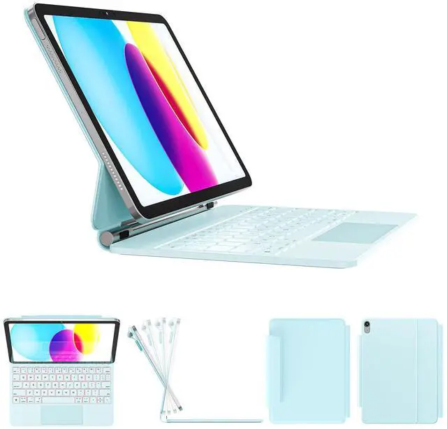 Main image of RAYMCRAFT for iPad 11th(A16, 2025)/10th Generation Case with Keyboard, Magic Keyboard 2022, Springy Backlit Keys, Stain-Resistant Surface, Multi-Touch Trackpad,Blue