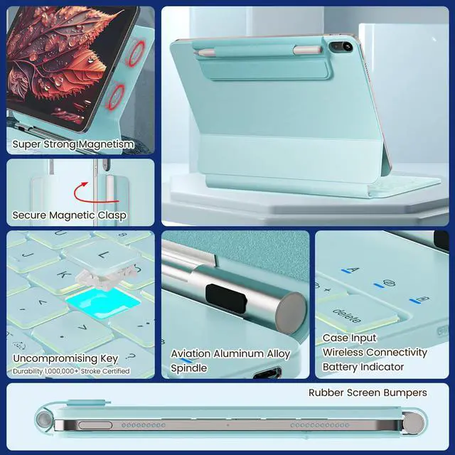 Alt view image 5 of 5 - RAYMCRAFT for iPad 11th(A16, 2025)/10th Generation Case with Keyboard, Magic Keyboard 2022, Springy Backlit Keys, Stain-Resistant Surface, Multi-Touch Trackpad,Blue