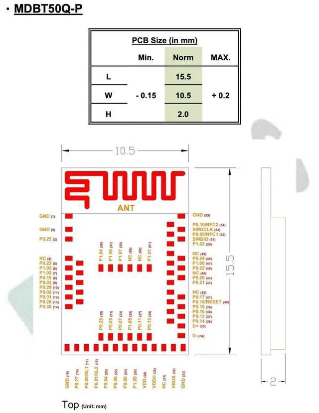 Alt view image 2 of 3 - MDBT50Q-P512K Nordic nRF52833 Solution PCB ANT 42 GPIO Bluetooth Module BT5.2 FCC IC CE Telec KC SRRC (3pcs Pak)