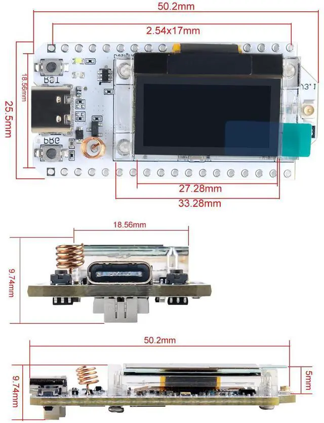 Alt view image 3 of 5 - RCmall LoRa32 V3 ESP32 Development Board, WiFi Bluetooth, 0.96-inch OLED Display, Dual-core SX1262 CP2102, TypeC 915MHz Antenna Protect Case for Meshtastic NodeMCU IoT