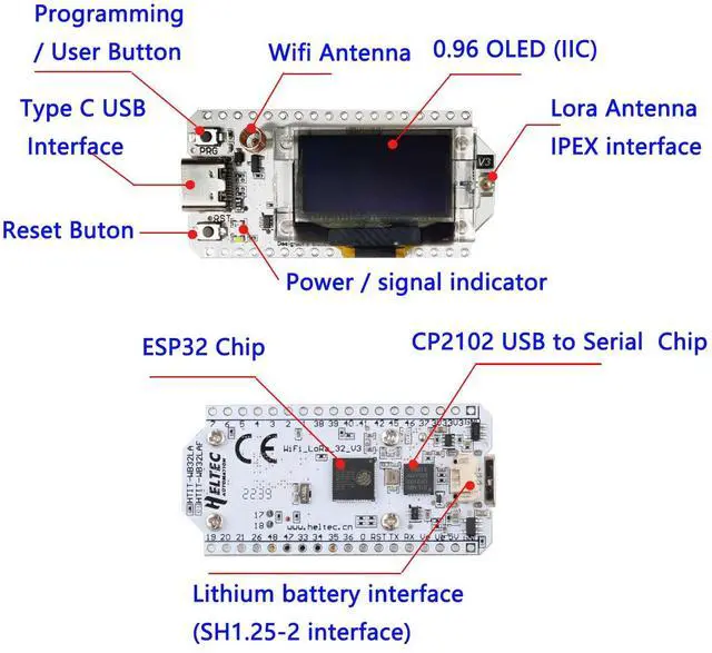 Alt view image 4 of 5 - RCmall LoRa32 V3 ESP32 Development Board, WiFi Bluetooth, 0.96-inch OLED Display, Dual-core SX1262 CP2102, TypeC 915MHz Antenna Protect Case for Meshtastic NodeMCU IoT