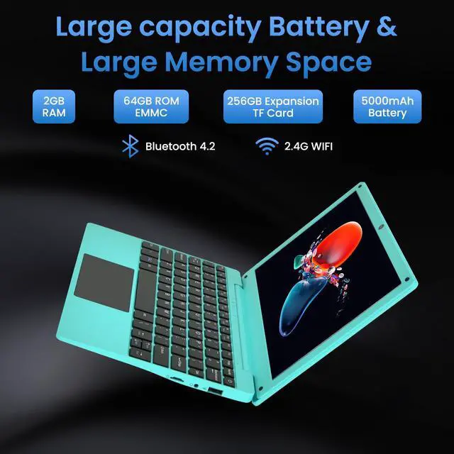 Alt view image 3 of 5 - Reuoptu 10.1 Inch Android 12.0 OS Laptop Computer,2GB RAM,64GB EMMC,AllWinner Quad-core 64-Bit Processor A133 Netbook,Ultra Slim Portable Business Office Study Laptop (Inches, 10, Blue)