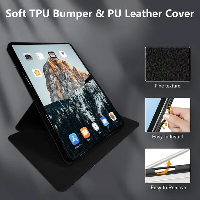 Alt view image 4 of 5 - for Microsoft Surface Pro 7/Pro 6/Pro 5/Pro 4 Case with Soft TPU Buffer, PU Leather Cover, 360deg Swivel Stand, Auto Wake/Sleep, Shockproof Cool for Surface Pro Case, Roses in The Rain
