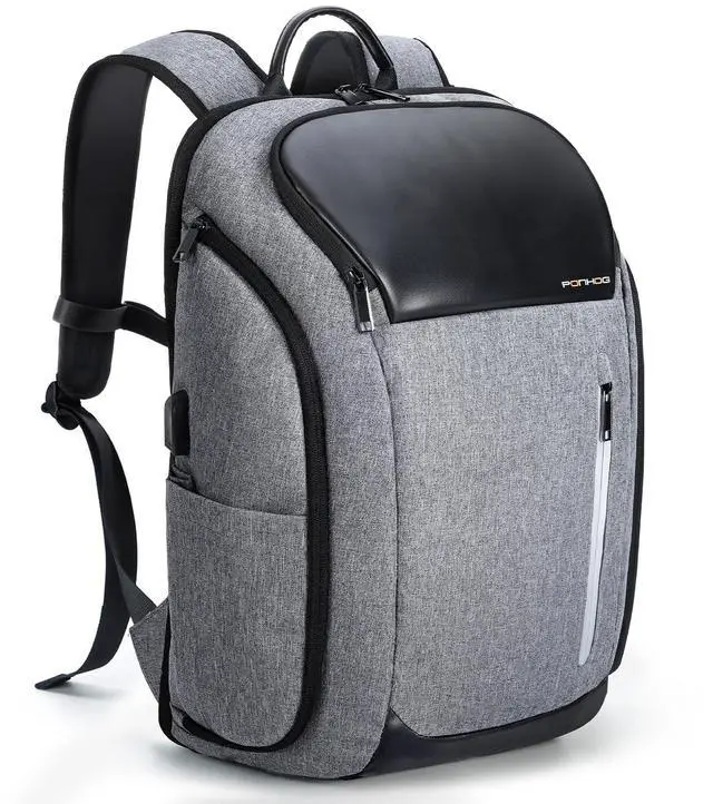 Main image of Ponhog 17 Inch Laptop Backpack for Men, Business Travel Anti-Theft Backpack with USB Charging Port, Water Resistant Computer Bag Carry On Flight Approved for Work College Weekender, Light Gray
