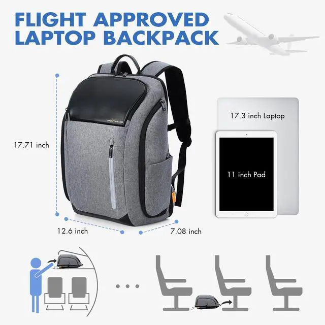 Alt view image 3 of 5 - Ponhog 17 Inch Laptop Backpack for Men, Business Travel Anti-Theft Backpack with USB Charging Port, Water Resistant Computer Bag Carry On Flight Approved for Work College Weekender, Light Gray