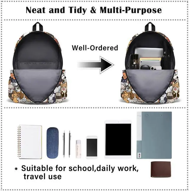 Alt view image 4 of 5 - ROVOZAR Funny Dog School Backpack for Girls Boys Bookbag, 17 Inch Dog Laptop Backpack, Dogs Animals Theme Back Pack for School Travel Hiking Camping