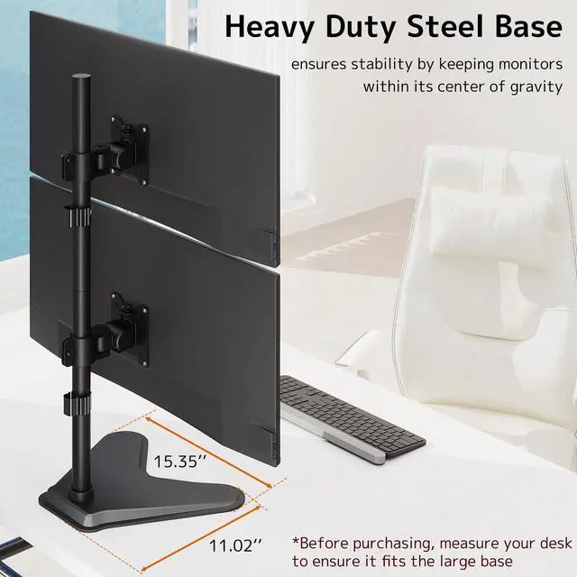 Alt view image 3 of 5 - Dual Monitor Stand Heavy Duty - 17-49 inch Freestanding Vertical Dual Monitor Arm, Adjustable Stacked Double Monitor Desk Mount, Max Load 44 lbs (per Screen), VESA 75/100 mm, Black