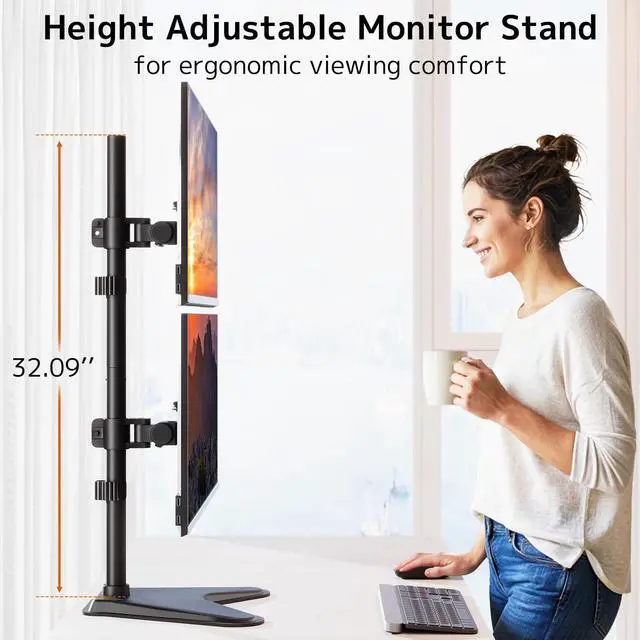 Alt view image 5 of 5 - Dual Monitor Stand Heavy Duty - 17-49 inch Freestanding Vertical Dual Monitor Arm, Adjustable Stacked Double Monitor Desk Mount, Max Load 44 lbs (per Screen), VESA 75/100 mm, Black