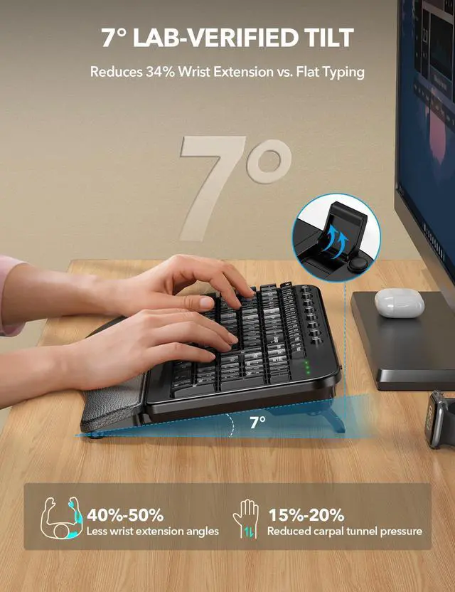 Alt view image 5 of 5 - SABLUTE Wireless Keyboard, 2.4GHz USB Computer Key Board with Cushioned Wrist Rest, Ergonomic Wave Keyboards for Windows, Mac, Chrome, PC, Laptop, Black Full Size - Teclado Inalámbrico