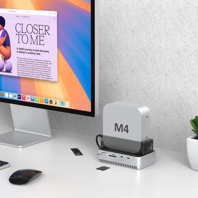 Alt view image 2 of 5 - Qwiizlab 40Gbps Mac mini M4/M4 Pro Stand Hub with NVMe SSD Enclosure, Docking Station with USB-C 10Gbps, USB-A 10Gbps, TF/SD 4.0 Card Readers 312MB/s, USB-A 2.0, Fits M.2 PCIe up to 8TB