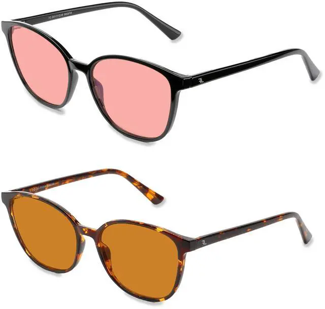 Alt view image 2 of 5 - R.F.YFQH 2 Pack Indoor Fluorescent-41 Pink & Outdoor Fluorescent-60 Brown Tinted Migraine Light Sensitivity Glasses for LED Glare, Photophobia & Gaming Computer JF6208