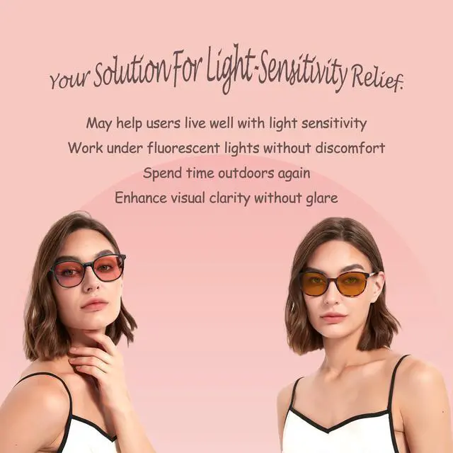Alt view image 4 of 5 - R.F.YFQH 2 Pack Indoor Fluorescent-41 Pink & Outdoor Fluorescent-60 Brown Tinted Migraine Light Sensitivity Glasses for LED Glare, Photophobia & Gaming Computer JF6208