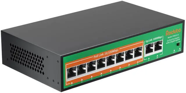 Main image of 8 Port PoE Switch, 8 PoE+ 100Mbps Ethernet Port & 2 Gigabit Uplink, 120W, Support IEEE802.3af/at, Extend Function, Fanless, Unmanaged Plug and Play Network Switch