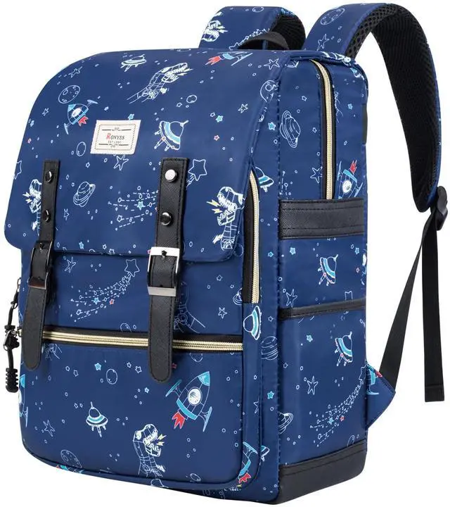 Main image of Ronyes Vintage Backpack for Women Men, Laptop Backpack 15.6 inch Bookbag Casual Daypack for Work, Blue with Dinosaur Pattern
