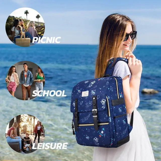 Alt view image 2 of 5 - Ronyes Vintage Backpack for Women Men, Laptop Backpack 15.6 inch Bookbag Casual Daypack for Work, Blue with Dinosaur Pattern