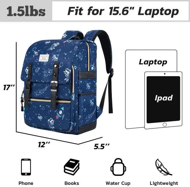 Alt view image 3 of 5 - Ronyes Vintage Backpack for Women Men, Laptop Backpack 15.6 inch Bookbag Casual Daypack for Work, Blue with Dinosaur Pattern