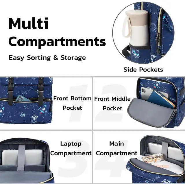 Alt view image 4 of 5 - Ronyes Vintage Backpack for Women Men, Laptop Backpack 15.6 inch Bookbag Casual Daypack for Work, Blue with Dinosaur Pattern