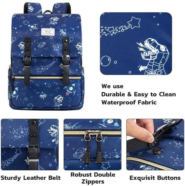 Alt view image 5 of 5 - Ronyes Vintage Backpack for Women Men, Laptop Backpack 15.6 inch Bookbag Casual Daypack for Work, Blue with Dinosaur Pattern