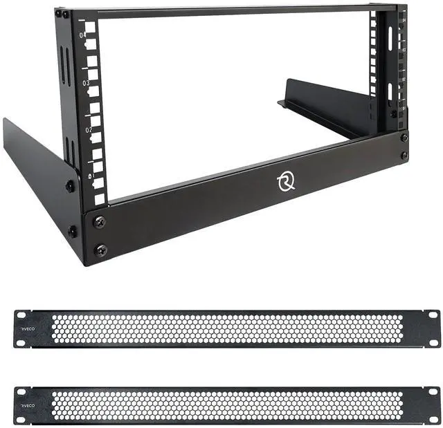 Main image of RIVECO 4U Network Rack Desktop 19 Inch 2 Post Open Frame Shelf with Reinforced Beam, Tabletop Racks for IT Server Sound AV Equipment & 1U Vented Panels