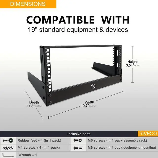 Alt view image 5 of 5 - RIVECO 4U Network Rack Desktop 19 Inch 2 Post Open Frame Shelf with Reinforced Beam, Tabletop Racks for IT Server Sound AV Equipment & 1U Vented Panels