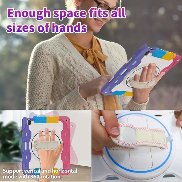 Alt view image 4 of 5 - ROSROME for iPad Air 13 Inch Case M3 2025 / M2 2024 with HD Screen Protector, Shoulder Strap, 360 Stand, Hand Strap, Pen Holder [ Kids Friendly] Heavy Duty Shockproof Drop Protection