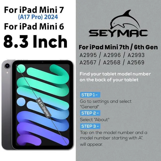 Alt view image 2 of 5 - SEYMAC Case for iPad mini 7 (A17 Pro) 2024/ Mini 6 8.3 Inch, Shockproof Protective Case with Screen Protector, Stand, Hand/Shoulder Strap and Pencil Holder for iPad mini 7th/6th Generation, Black