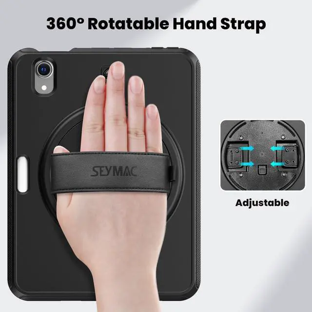 Alt view image 3 of 5 - SEYMAC Case for iPad mini 7 (A17 Pro) 2024/ Mini 6 8.3 Inch, Shockproof Protective Case with Screen Protector, Stand, Hand/Shoulder Strap and Pencil Holder for iPad mini 7th/6th Generation, Black