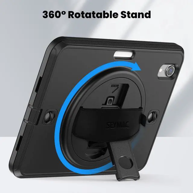 Alt view image 4 of 5 - SEYMAC Case for iPad mini 7 (A17 Pro) 2024/ Mini 6 8.3 Inch, Shockproof Protective Case with Screen Protector, Stand, Hand/Shoulder Strap and Pencil Holder for iPad mini 7th/6th Generation, Black