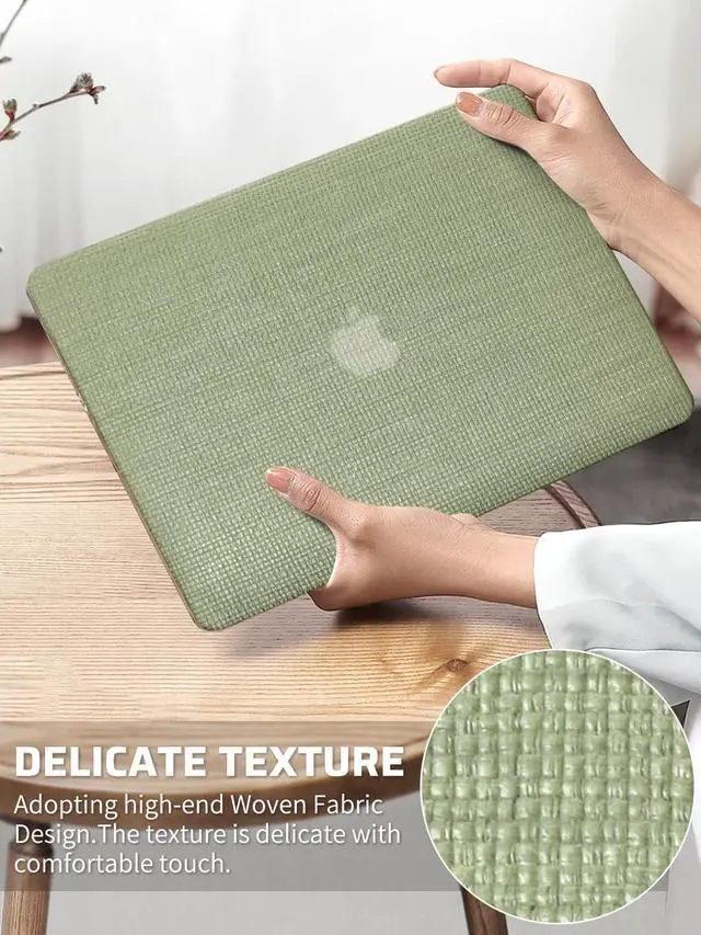 Alt view image 2 of 5 - Seorsok Compatible with MacBook Pro 16 inch Case 2024-2021 M4 M3 M2 M1 A3403 A3186 A2991 A2780 A2485 Touch ID,Elegant Leather Plastic Hard Shell Case with Transparent Keyboard Cover,Green Woven