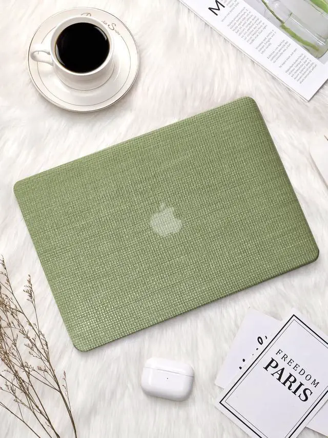 Alt view image 4 of 5 - Seorsok Compatible with MacBook Pro 16 inch Case 2024-2021 M4 M3 M2 M1 A3403 A3186 A2991 A2780 A2485 Touch ID,Elegant Leather Plastic Hard Shell Case with Transparent Keyboard Cover,Green Woven