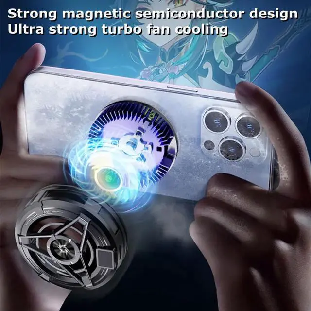 Alt view image 2 of 5 - Magnetic Phone Cooler, Universal Cellphone Radiator with Removable Grip, Temperature Display, Portable RGB Cooling Cell Phone Fan Compatible with iPhone/Android/Tablet/iPad