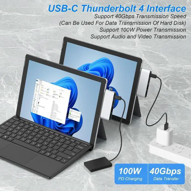 Alt view image 4 of 5 - Surface Pro 8 USB Adapter Docking Station Hub with 4K HDMI - Surface Pro 8 Accessories with Thunderbolt 4 (Display+PD Charging+Data), USB 3.0/2.0, TF Card Slot, Dock Station Dual Monitor(HDMI+USB C)