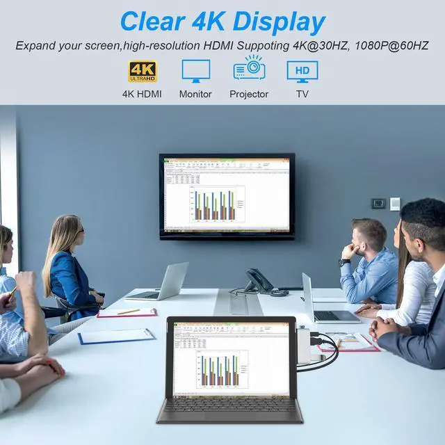 Alt view image 5 of 5 - Surface Pro 8 USB Adapter Docking Station Hub with 4K HDMI - Surface Pro 8 Accessories with Thunderbolt 4 (Display+PD Charging+Data), USB 3.0/2.0, TF Card Slot, Dock Station Dual Monitor(HDMI+USB C)