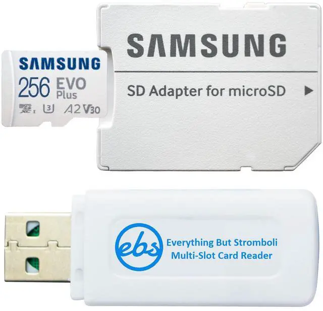 Main image of Samsung Memory Card EVO Plus w/SD Adapter 256GB Micro SDXC for Samsung Phone Models Galaxy A15 5G, A25 5G, A35 5G, A55 5G (MB-MC256SA) Bundle with 1 Everything But Stromboli MicroSD Card Reader