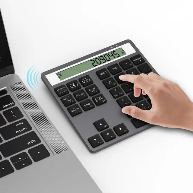 Main image of 2 in 1 Bluetooth Number Pad with Display Calculator - Wireless Number Pad Portable 2.4G for Laptop/PC, 34 Key Quiet Numeric Keypad Compatible with Windows/Mac/iOS/Android/Linux - (Accounting/Office)