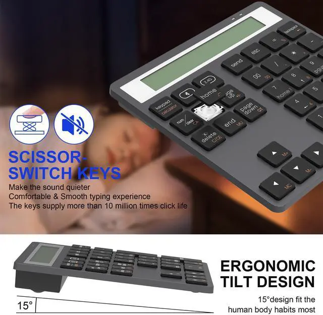 Alt view image 4 of 5 - 2 in 1 Bluetooth Number Pad with Display Calculator - Wireless Number Pad Portable 2.4G for Laptop/PC, 34 Key Quiet Numeric Keypad Compatible with Windows/Mac/iOS/Android/Linux - (Accounting/Office)