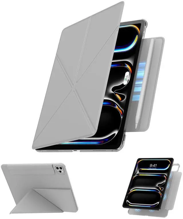 Main image of for iPad Pro 13 inch Case M4 2024, Slim Full Edge Protective with Foldable Cover and Hidden Pencil Holder Magnetic Case (Concrete Gray, iPad pro 13 inch)