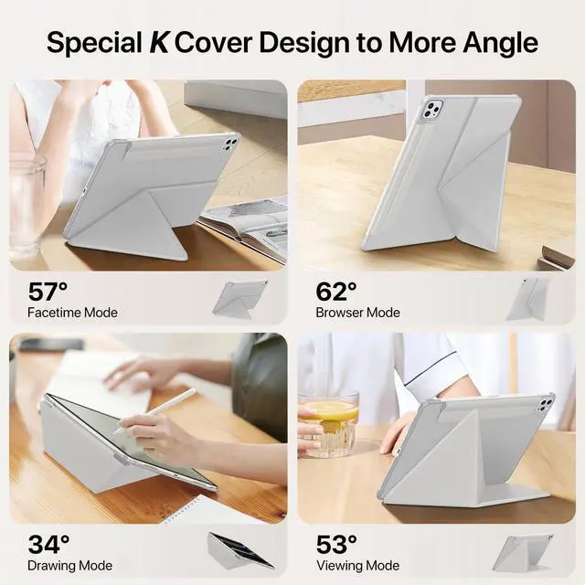 Alt view image 3 of 5 - for iPad Pro 13 inch Case M4 2024, Slim Full Edge Protective with Foldable Cover and Hidden Pencil Holder Magnetic Case (Concrete Gray, iPad pro 13 inch)