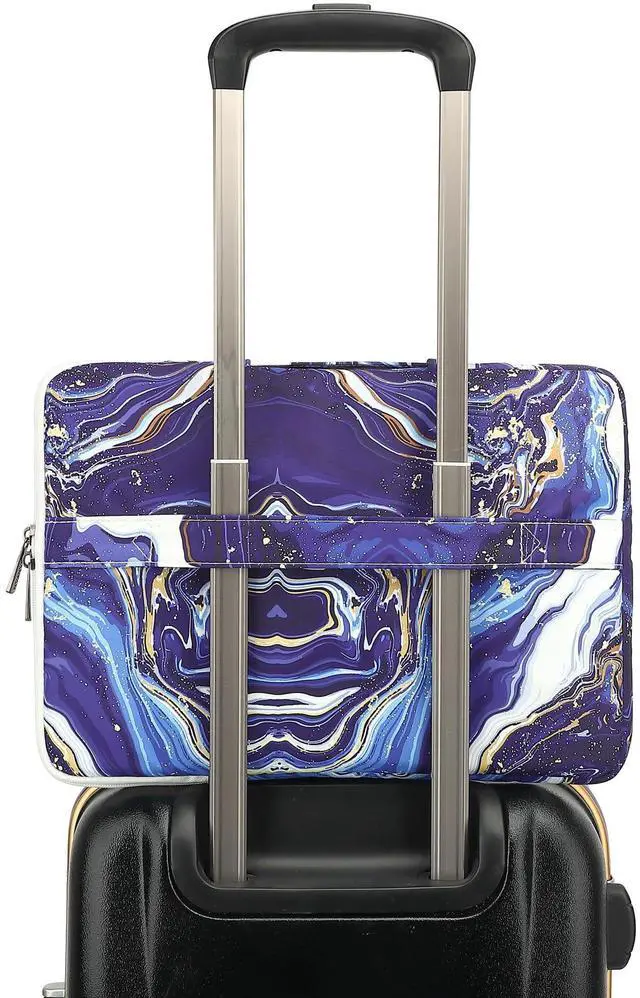 Alt view image 4 of 5 - SANFAN 360deg Protective 3 Pockets Laptop Sleeve Case Bag with Handle for MacBook Air 15 inch,MacBook Pro 16 inch and 15.6 inch Screen Laptop (Blue Marble)