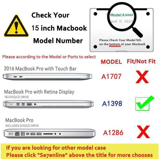 Alt view image 3 of 5 - Se7enline Compatible with MacBook Pro Case 15 inch Model A1398 2015/2014/2013/2012 Laptop Hard Shell Protective Case&Sleeve Bag&Keyboard Cover Skin&Screen Protector&Dust Plug,Red
