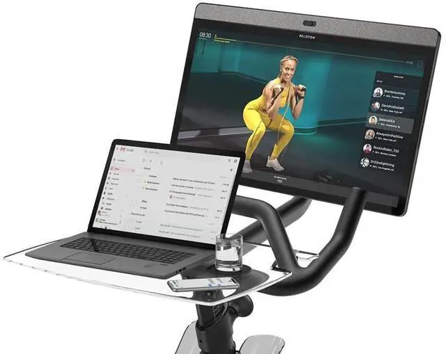 Alt view image 2 of 5 - OVVE HOME Selina for Peloton Bike Desk Tray Table for Laptop, Tablet, Phone & More | Premium Clear Acrylic Holder Compatible with Peloton Bike Plus - Selina Peloton Accessories (Bike+)