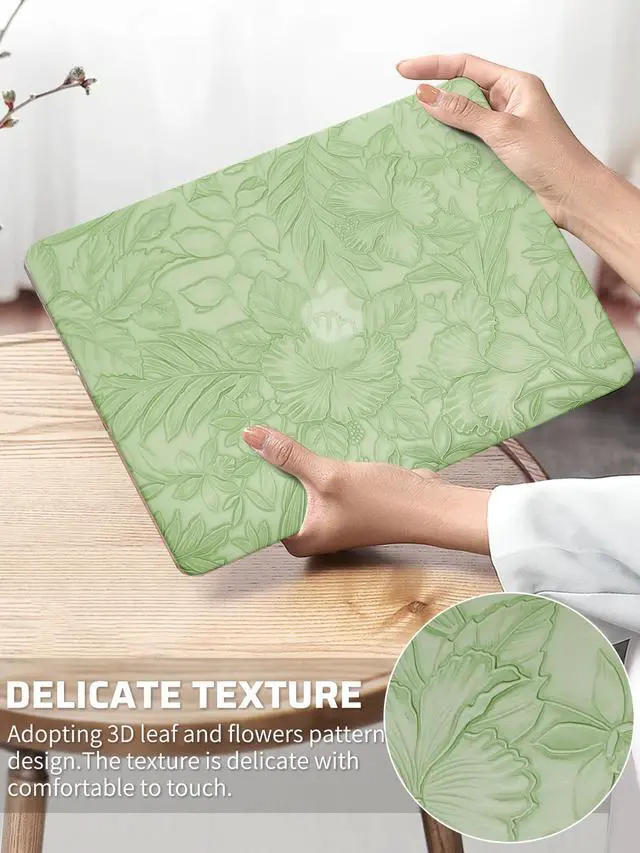 Alt view image 2 of 5 - Seorsok Compatible with MacBook Pro 16 inch Case 2024-2021 M4 M3 M2 M1 A3403 A3186 A2991 A2780 A2485,Elegant Leaves Flowers Leather Plastic Hard Shell Case with Keyboard Cover,Green Blooming Floral