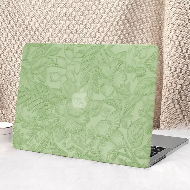 Main image of Seorsok Compatible with MacBook Pro 16 inch Case 2024-2021 M4 M3 M2 M1 A3403 A3186 A2991 A2780 A2485,Elegant Leaves Flowers Leather Plastic Hard Shell Case with Keyboard Cover,Green Blooming Floral