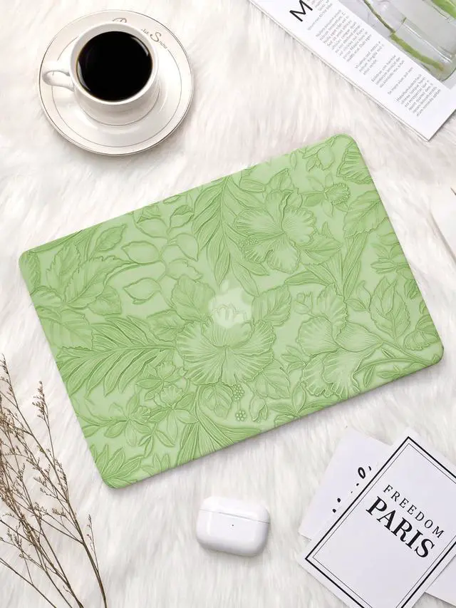 Alt view image 4 of 5 - Seorsok Compatible with MacBook Pro 16 inch Case 2024-2021 M4 M3 M2 M1 A3403 A3186 A2991 A2780 A2485,Elegant Leaves Flowers Leather Plastic Hard Shell Case with Keyboard Cover,Green Blooming Floral