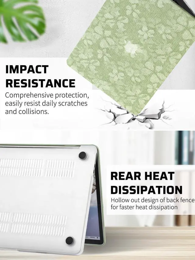 Alt view image 5 of 5 - Seorsok Compatible with MacBook Air 15 inch Case 2023 2024 2025 Release M4 A3241 M3 A3114 M2 A2941 Liquid Retina Display Touch ID,Leaves Printed Leather Plastic Hard Shell Case&Keyboard Cover,Green