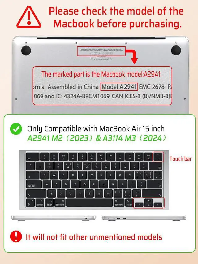 Alt view image 3 of 5 - Seorsok Compatible with MacBook Air 15 inch Case 2023 2024 2025 Release M4 A3241 M3 A3114 M2 A2941 Liquid Retina Display Touch ID,Leaves Printed Leather Plastic Hard Shell Case&Keyboard Cover,Green