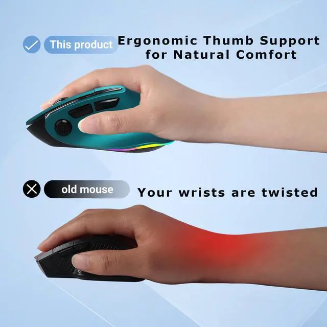 Alt view image 4 of 5 - Ergonomic Mouse Large Middle Hands Dual Mode(Bluetooth+USB)Rechargeable Vertical Carpal Tunnel Bluetooth Wireless Mouse for PC/Laptop/Computer/Desktop/Tablet/ipad/Macbook Air/Pro Office Work Gift