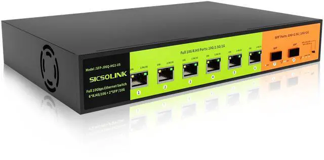 Main image of 10GB Switch 8 Port Unmanaged with 6*10g RJ45 Ports, 2*10g SFP+ Ports,10Gbe Network Switch, Desktop or 19-inch Rack Mount, Silent Operation, Suitable for 10GB NAS, WiFi 7 Router and Gaming PC.